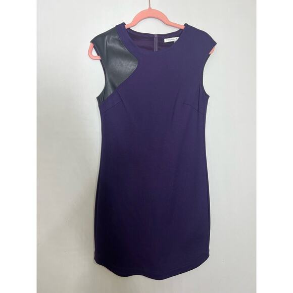 Trina Turk Dress Sheath Purple Black Leather Size 4 Short Sleeve abstract - Picture 11 of 11